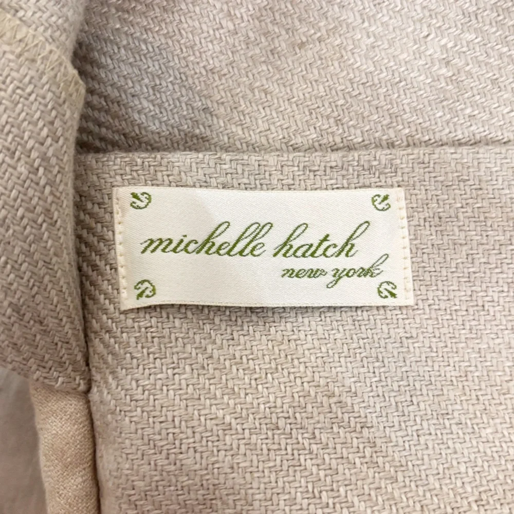 MICHELLE HATCH Beige Studded Embellished Square Linen Blend Pillow Cover 20”X20”
